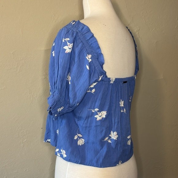 BILLABONG off the shoulder blue floral babydoll top cuffed sleeve in women’s S - Picture 4 of 10
